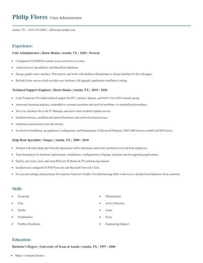 Unix Administrator Resume