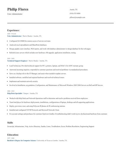 Unix Administrator Resume