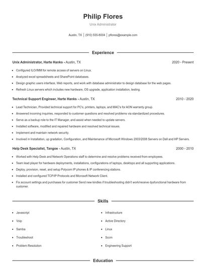 Unix Administrator Resume