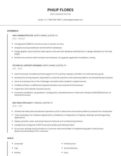 Unix Administrator Resume