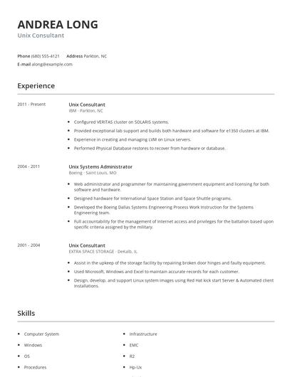 Unix Consultant Resume