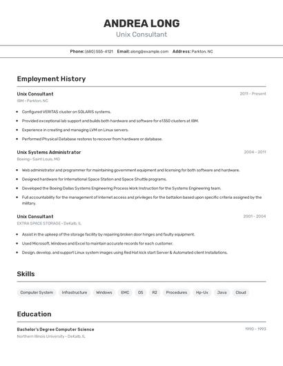 Unix Consultant Resume