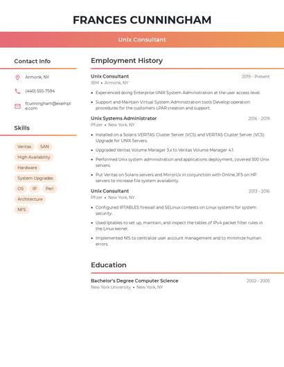 Unix Consultant Resume