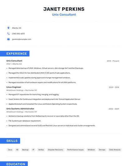 Unix Consultant Resume