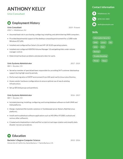 Unix Consultant Resume