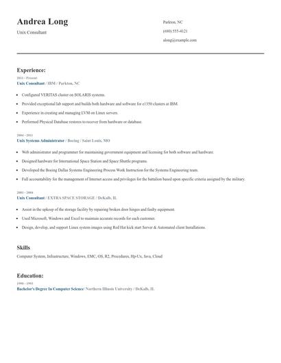Unix Consultant Resume