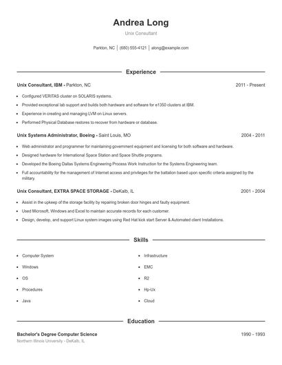 Unix Consultant Resume