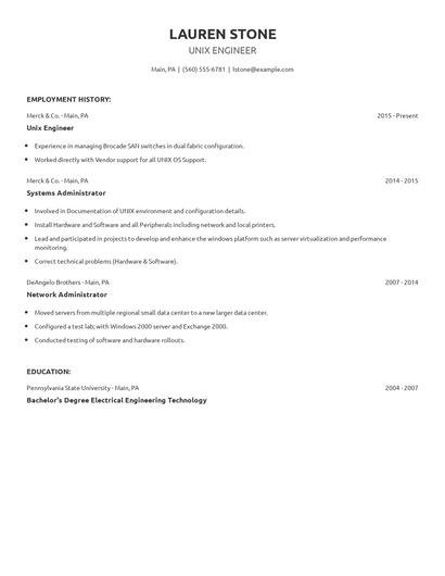 Unix Engineer Resume