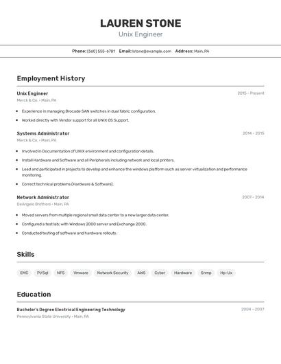 Unix Engineer Resume