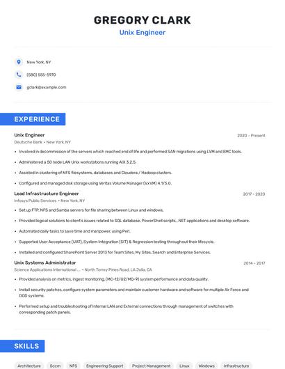 Unix Engineer Resume