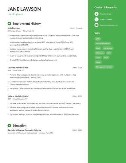 Unix Engineer Resume