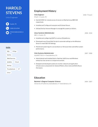 Unix Engineer Resume