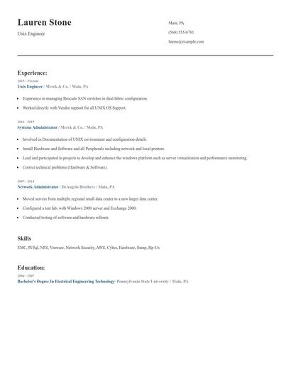 Unix Engineer Resume
