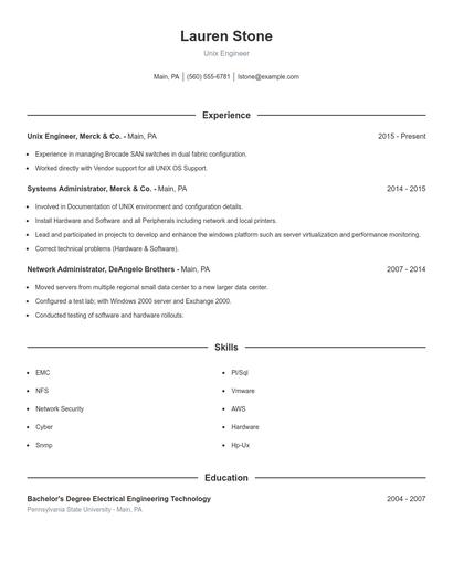 Unix Engineer Resume