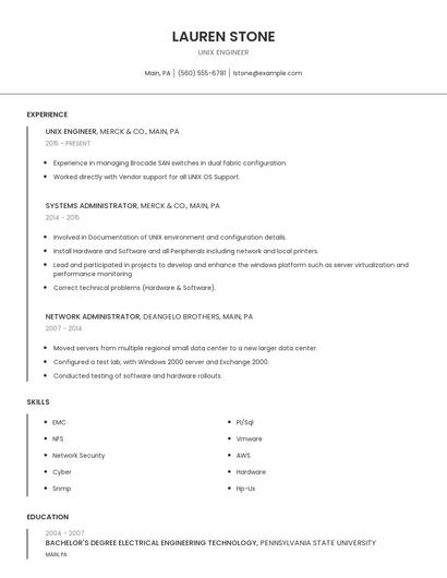 Unix Engineer Resume