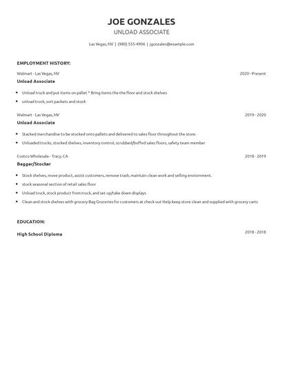 Unload Associate Resume