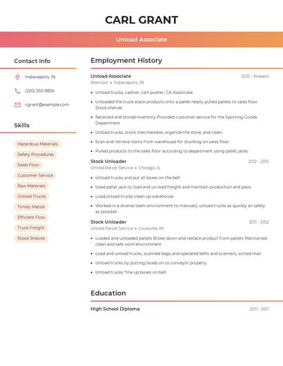 Unload Associate Resume