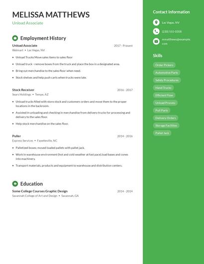 Unload Associate Resume