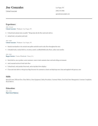 Unload Associate Resume
