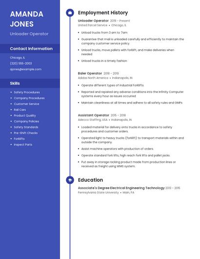 Unloader Operator Resume