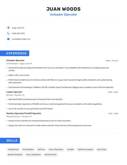Unloader Operator Resume