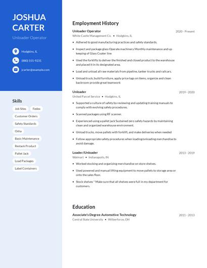 Unloader Operator Resume