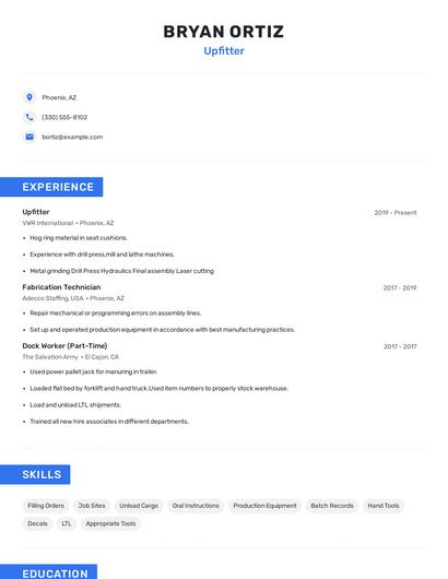 Upfitter Resume