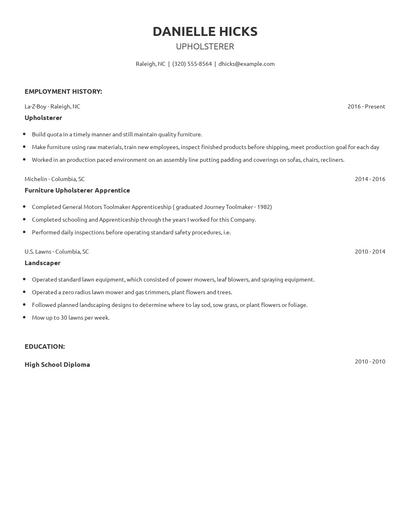 Upholsterer Resume