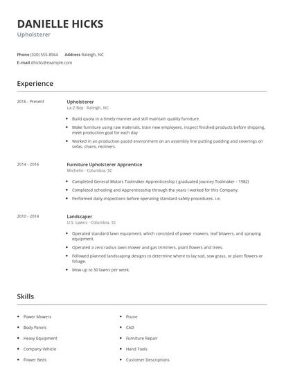 Upholsterer Resume