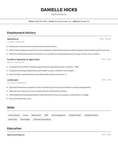 Upholsterer Resume