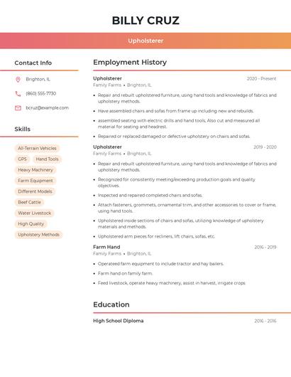 Upholsterer Resume