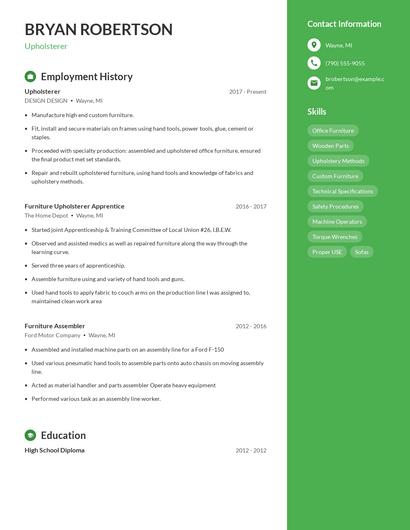 Upholsterer Resume