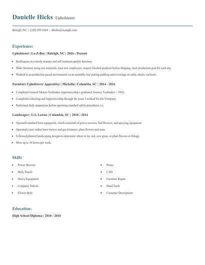 Upholsterer Resume
