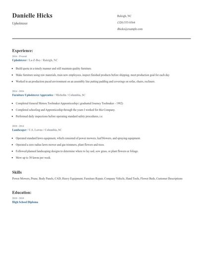 Upholsterer Resume