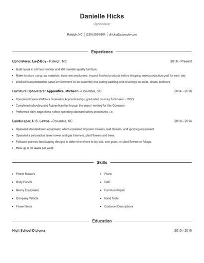 Upholsterer Resume