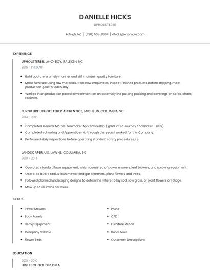 Upholsterer Resume