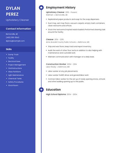 Upholstery Cleaner Resume