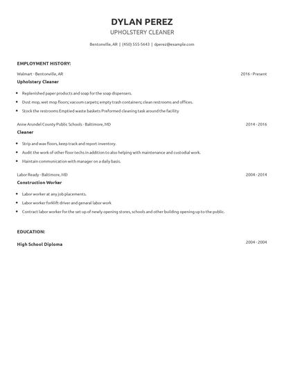 Upholstery Cleaner Resume