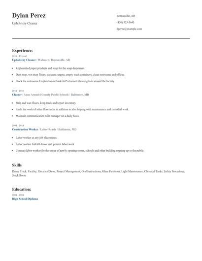 Upholstery Cleaner Resume