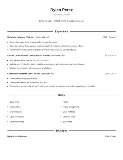 Upholstery Cleaner Resume