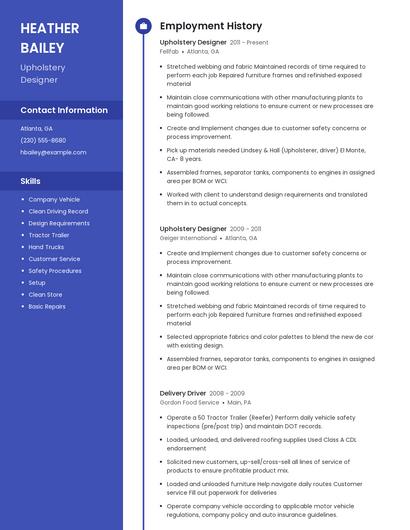 Upholstery Designer Resume