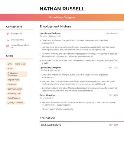 Upholstery Designer Resume