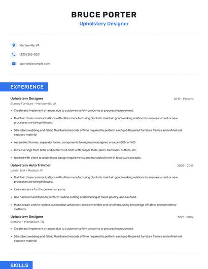Upholstery Designer Resume