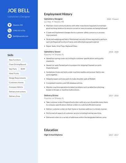 Upholstery Designer Resume