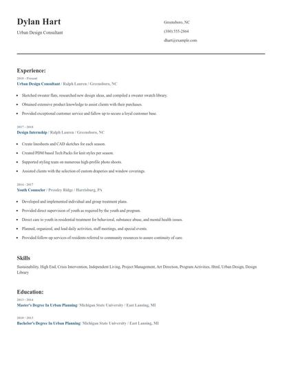 Urban Design Consultant Resume
