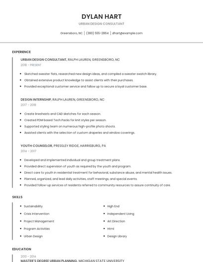 Urban Design Consultant Resume