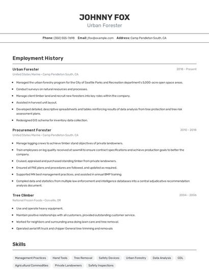 Urban Forester Resume