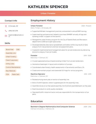 Urban Forester Resume