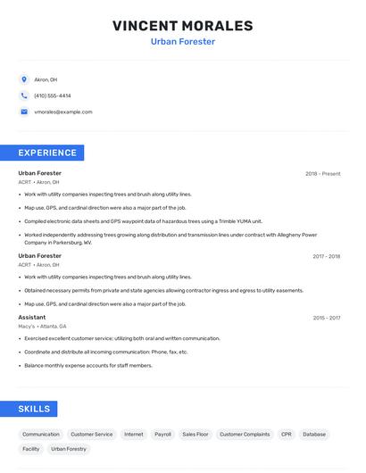 Urban Forester Resume