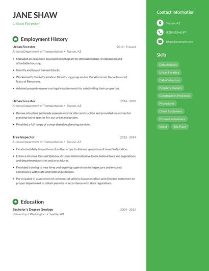 Urban Forester Resume